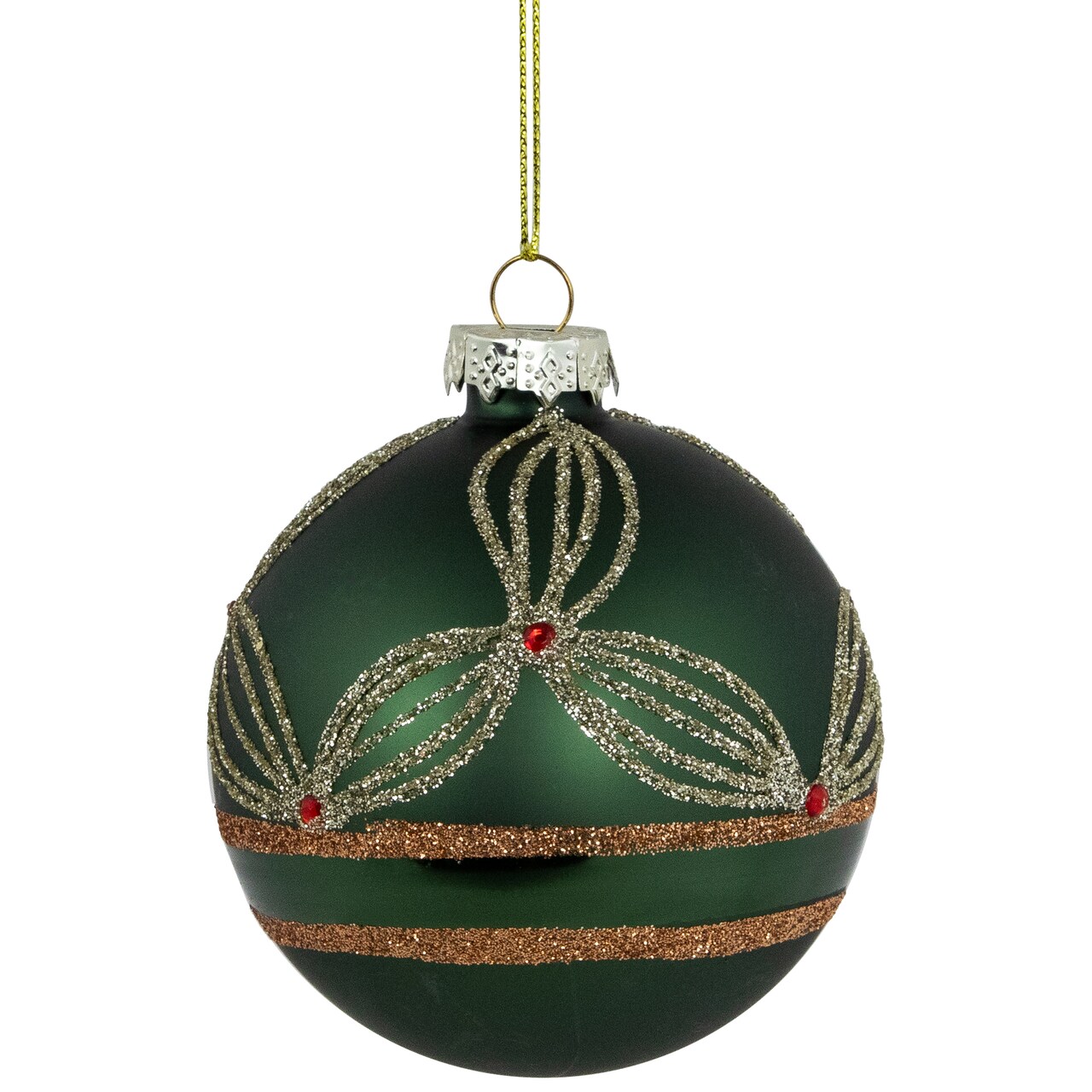 Northlight Holly Berry Christmas Glass Ball Ornaments - 3" - Green and Gold - 4ct